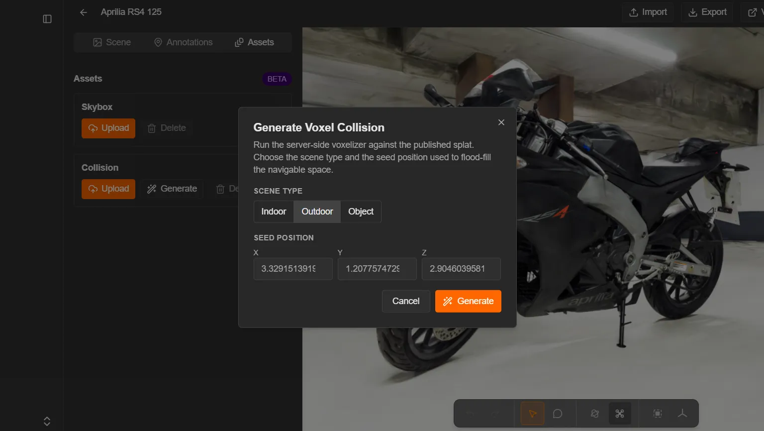 The Generate Voxel Collision dialog in Studio